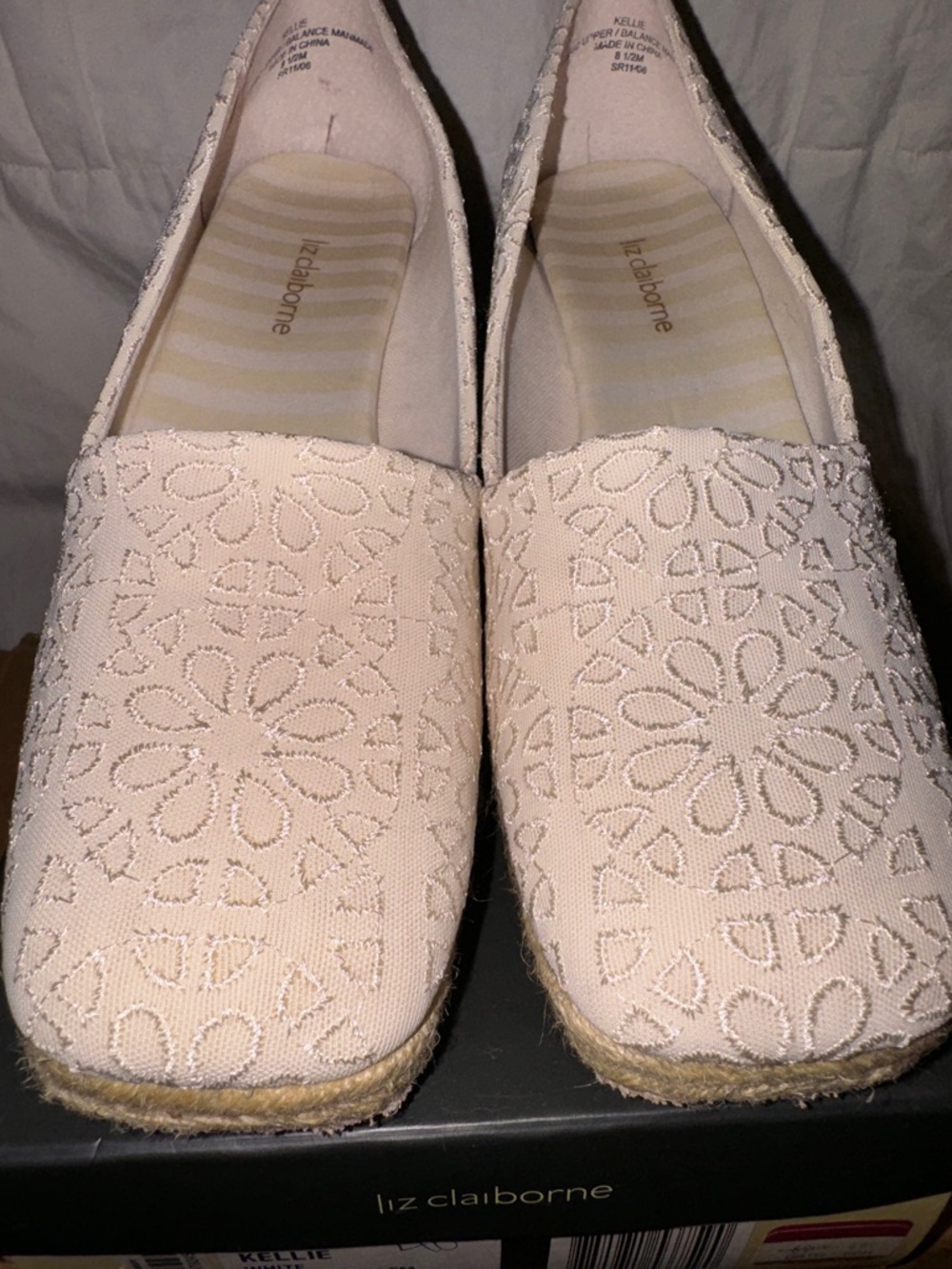 Vintage Liz Claiborne Lace Slip-on Espadrille Wedges - Picture 3 of 10